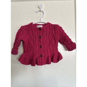 Ralph Lauren 3 Months Pink Cable Knot Sweater Cardigan Baby Peplum